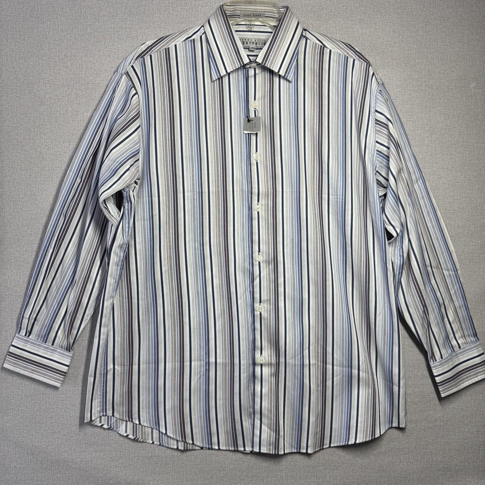 Perry Ellis Portfolio Shirt Mens 16 32/33 White Stripe Easy Care Long Sleeve